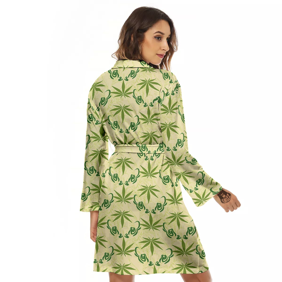 Weed Zigzag Print Pattern Women's Robe-grizzshop