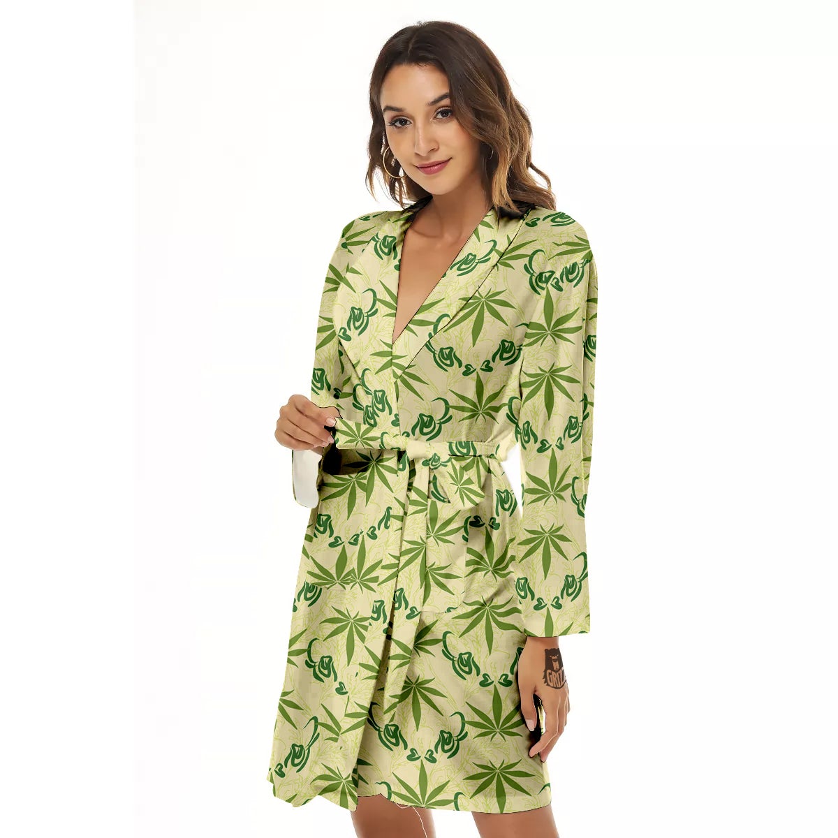 Weed Zigzag Print Pattern Women's Robe-grizzshop