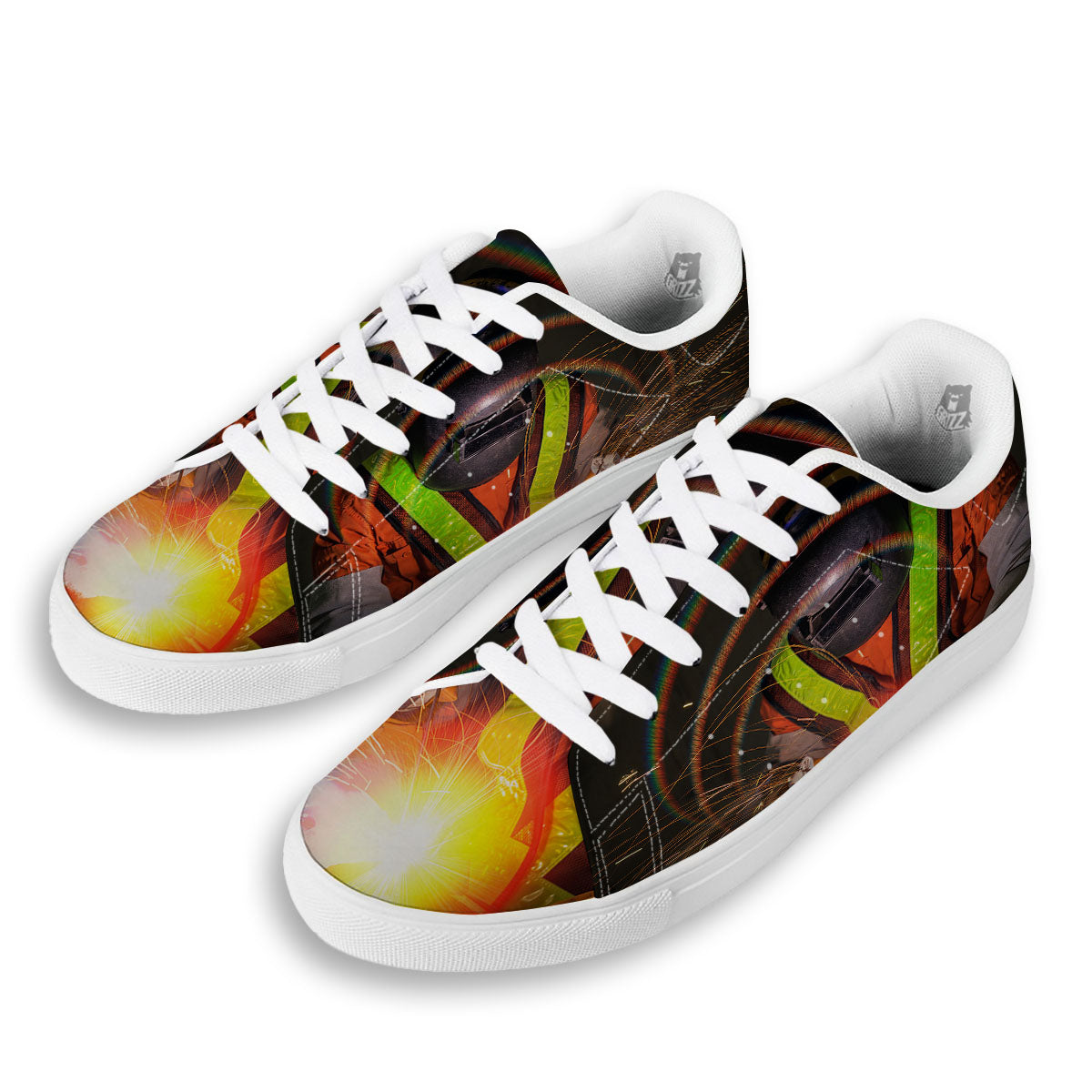 Welder Industrial Print White Low Top Sneakers-grizzshop