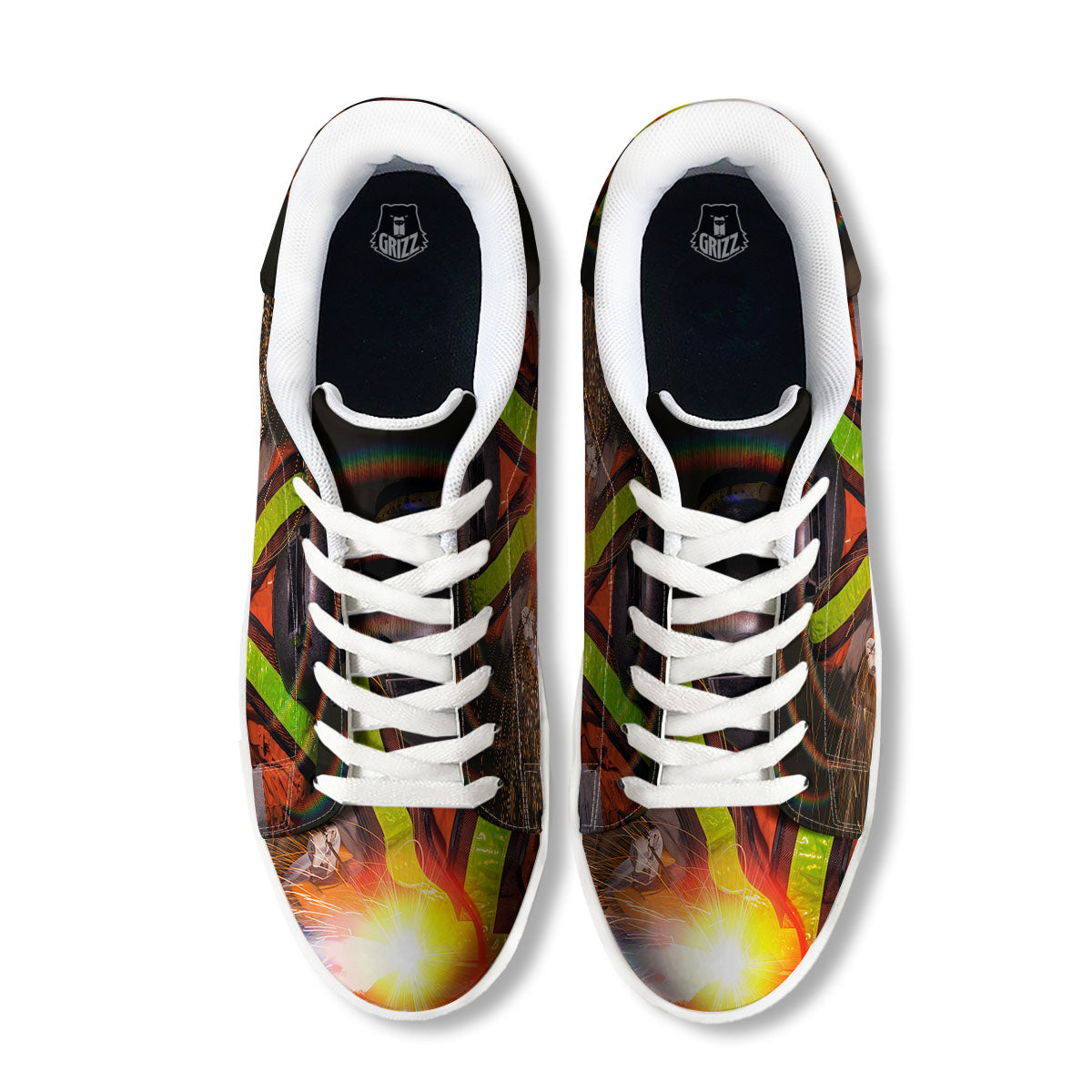Welder Industrial Print White Low Top Sneakers-grizzshop