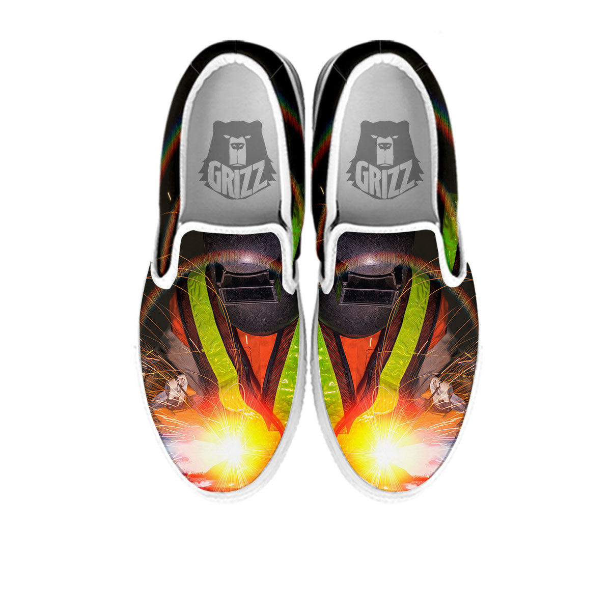 Welder Industrial Print White Slip On Shoes-grizzshop