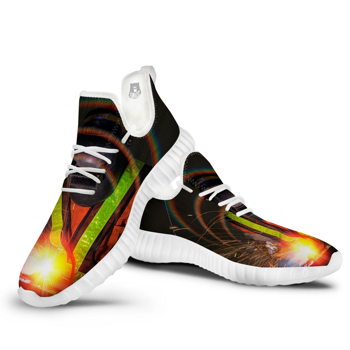 Welder Industrial Print White Walking Shoes-grizzshop