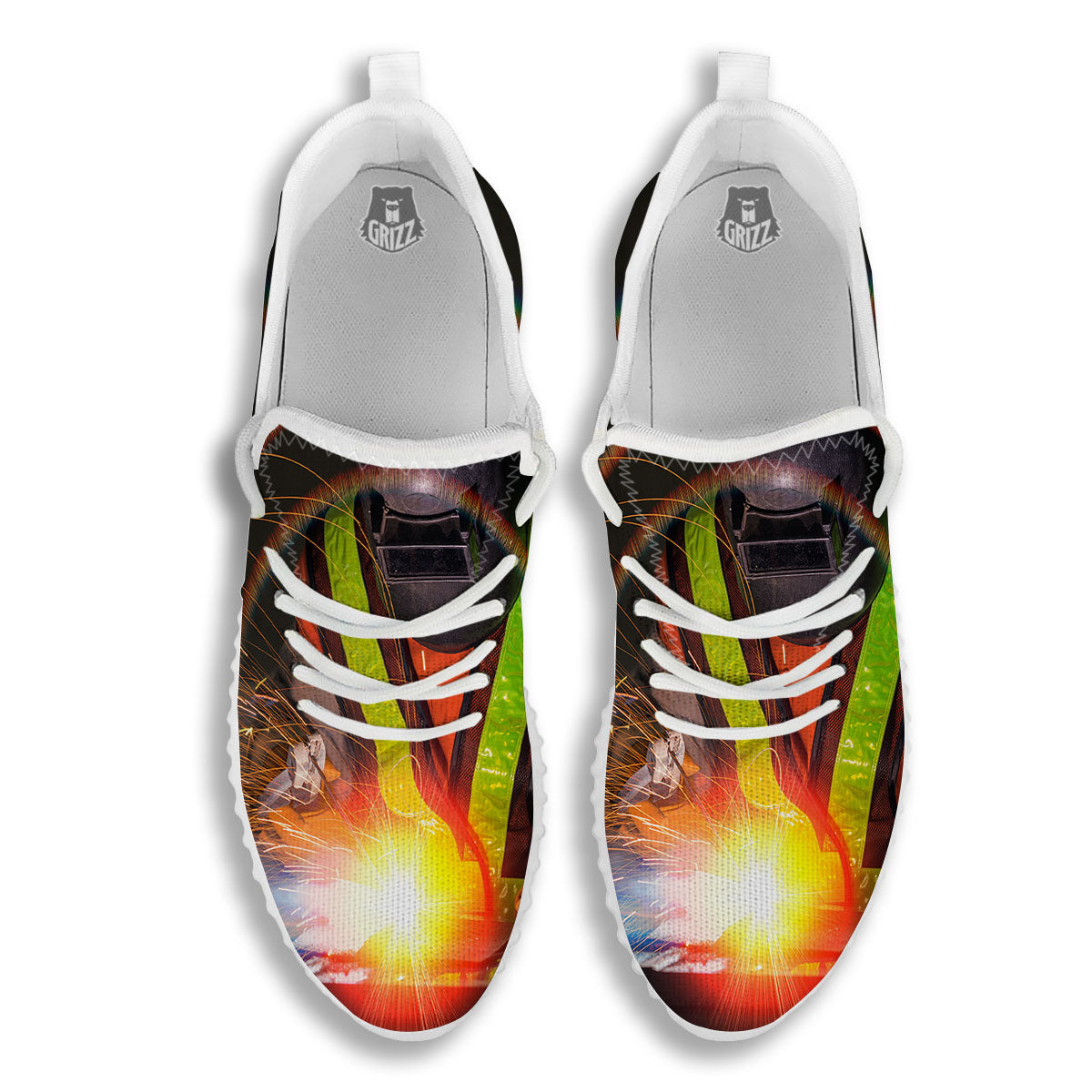 Welder Industrial Print White Walking Shoes-grizzshop