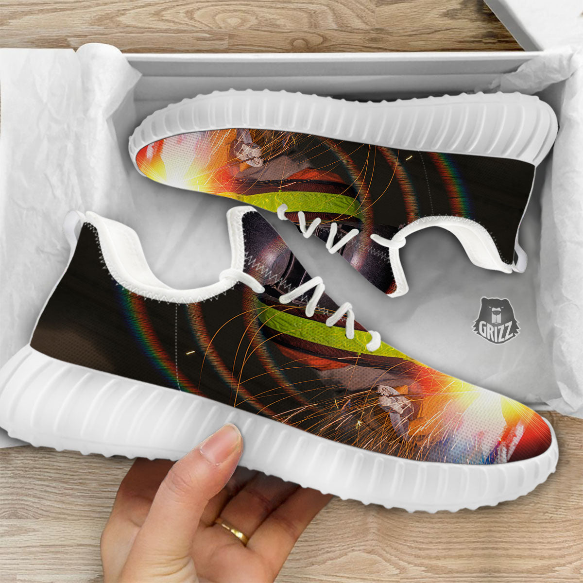 Welder Industrial Print White Walking Shoes-grizzshop
