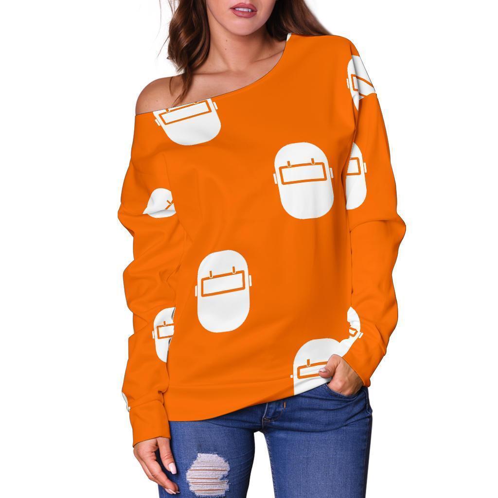 Welder Mask Pattern Print Women Off Shoulder Sweatshirt-grizzshop