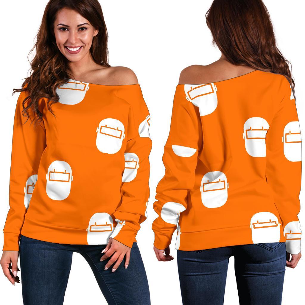 Welder Mask Pattern Print Women Off Shoulder Sweatshirt-grizzshop