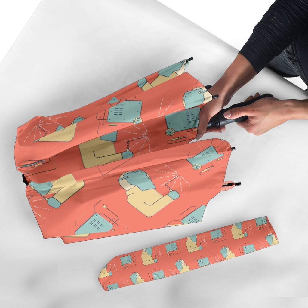 Welder Pattern Print Automatic Foldable Umbrella-grizzshop
