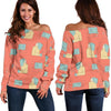 Welder Pattern Print Women Off Shoulder Sweatshirt-grizzshop
