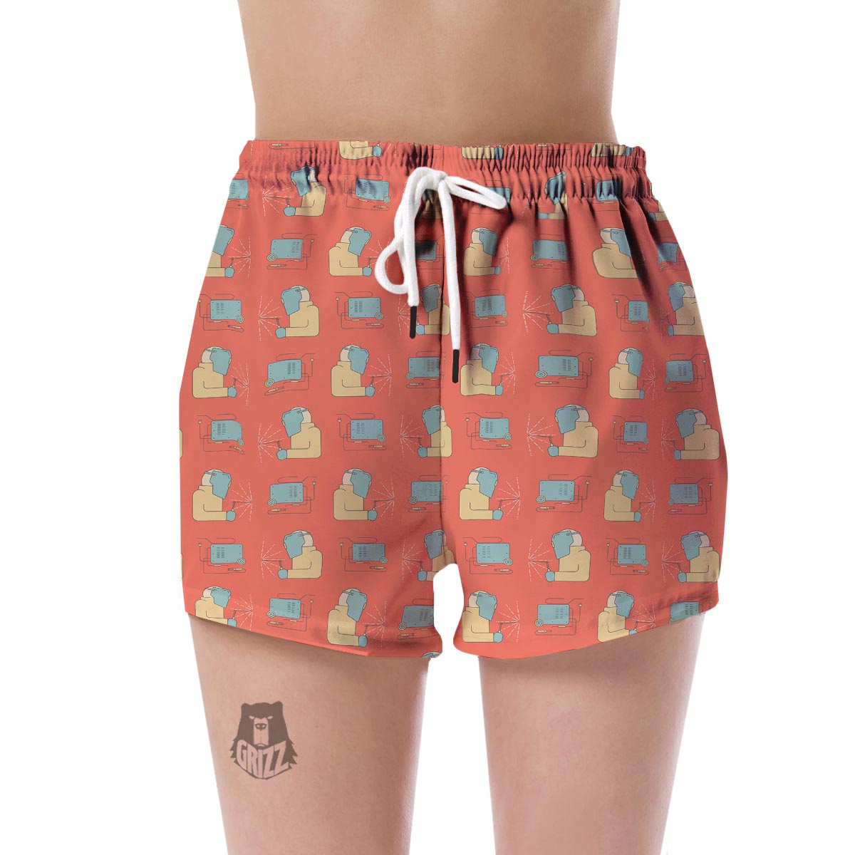 Welder Pattern Print Women's Shorts-grizzshop