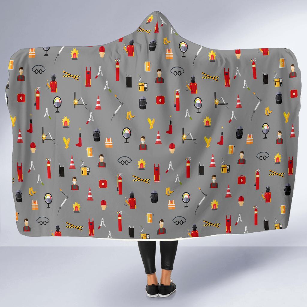 Welder Print Pattern Hooded Blanket-grizzshop