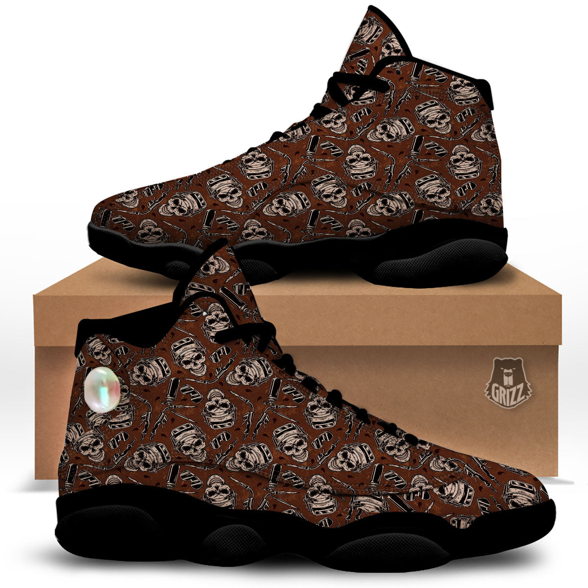 Welder Skull Print Pattern Black Basketball Shoes-grizzshop