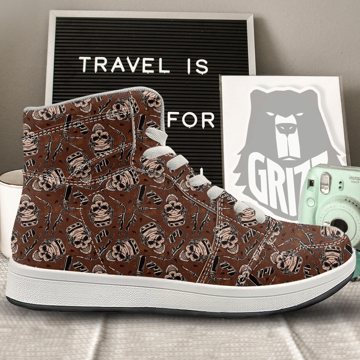 Welder Skull Print Pattern High Top Sneakers-grizzshop