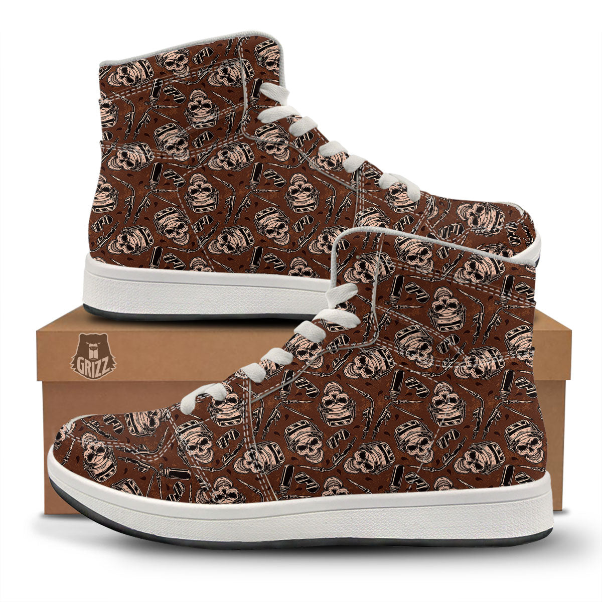 Welder Skull Print Pattern High Top Sneakers-grizzshop