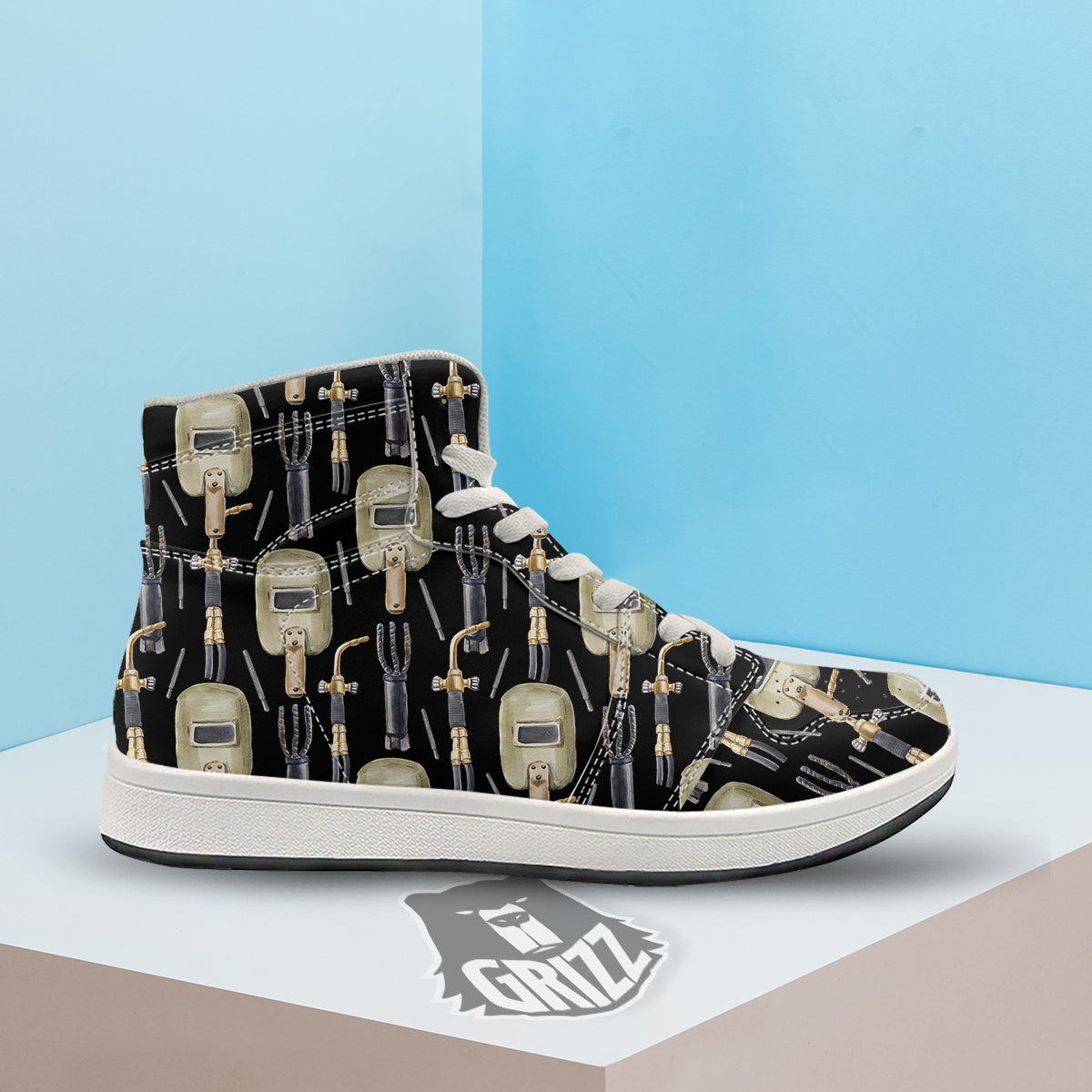 Welder Watercolor Print Pattern High Top Sneakers-grizzshop