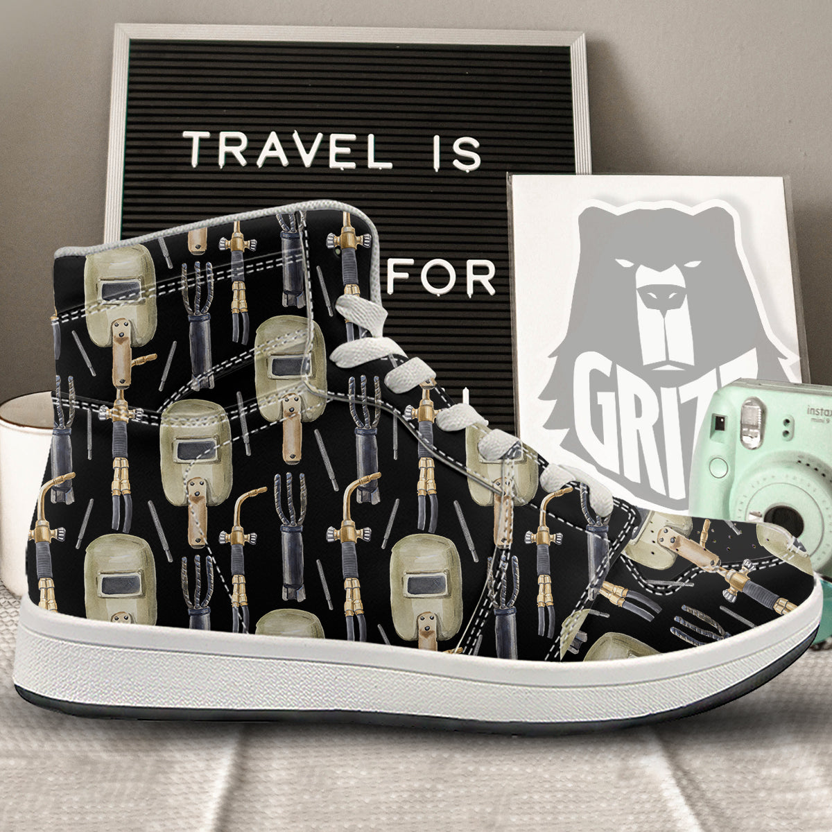 Welder Watercolor Print Pattern High Top Sneakers-grizzshop
