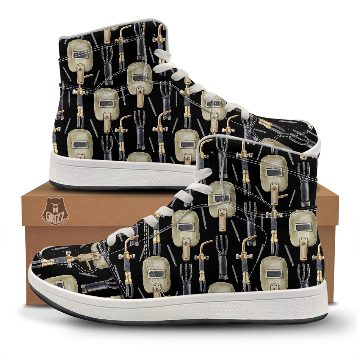 Welder Watercolor Print Pattern High Top Sneakers-grizzshop