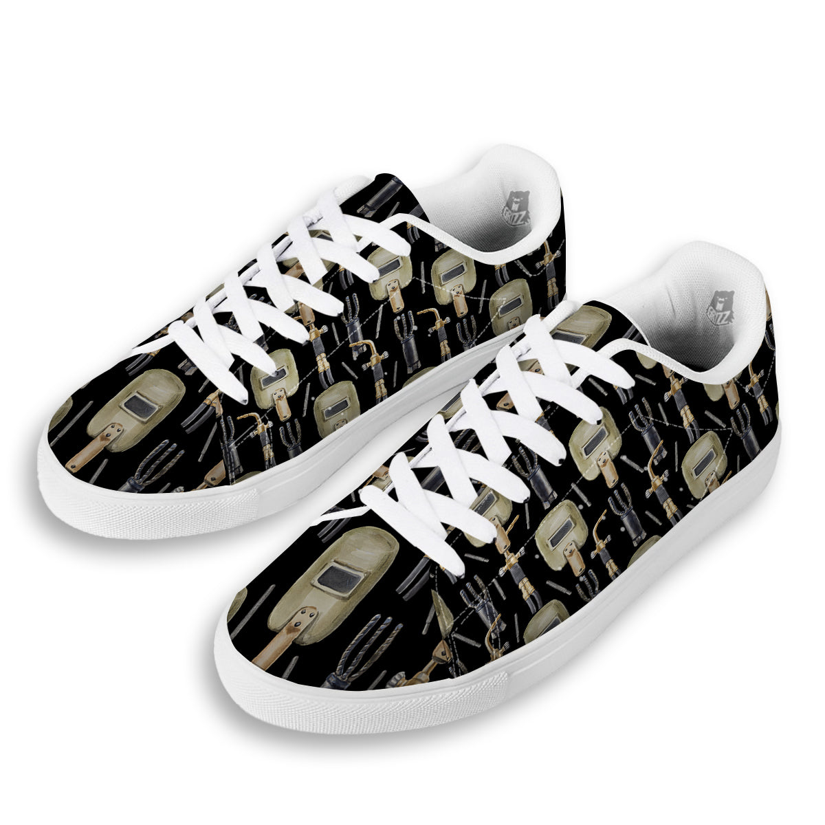 Welder Watercolor Print Pattern White Low Top Sneakers-grizzshop