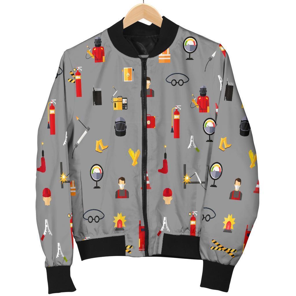 Welder Print Pattern Women Casual Bomber Jacket-grizzshop