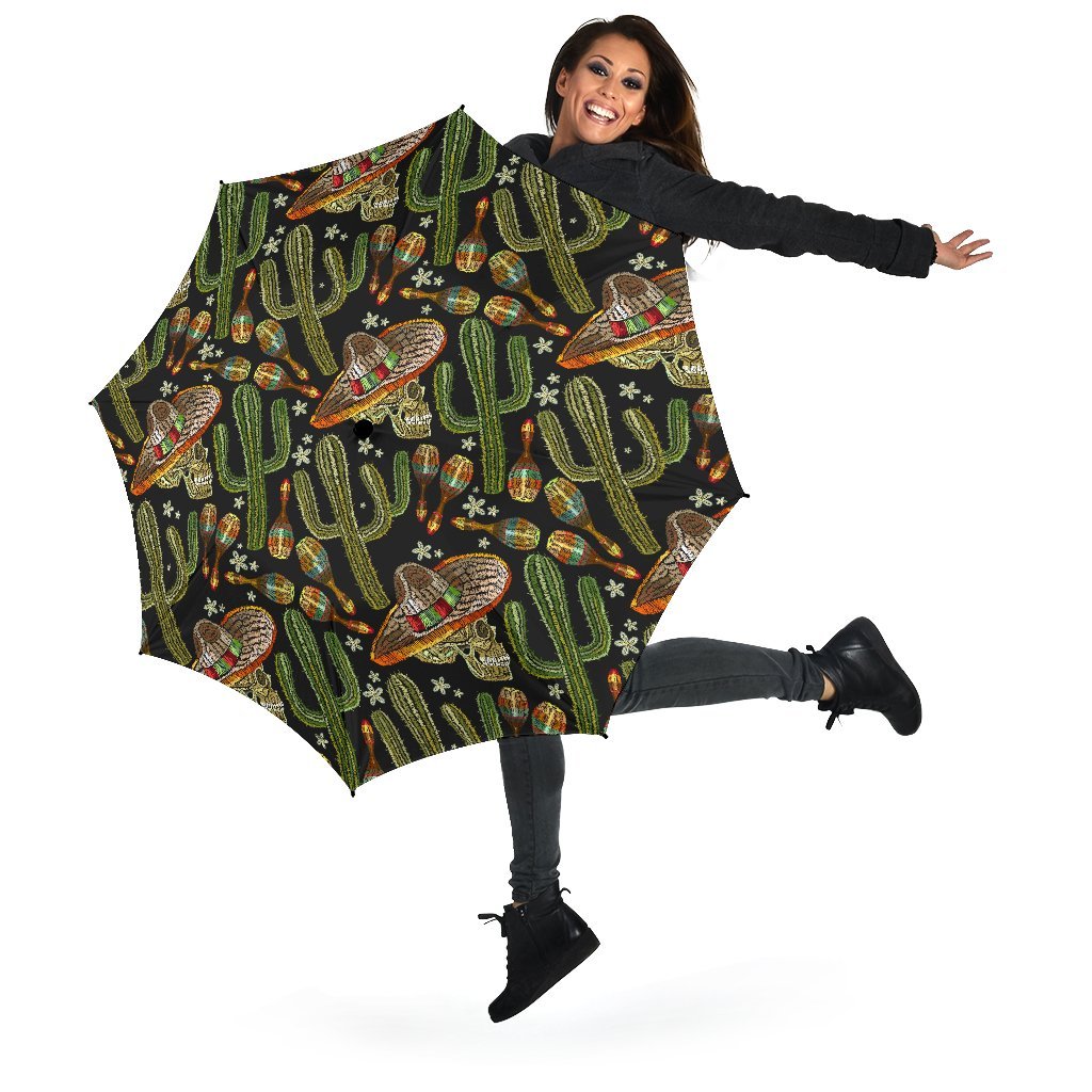 Western Cowboy Cactus Pattern Print Automatic Foldable Umbrella-grizzshop