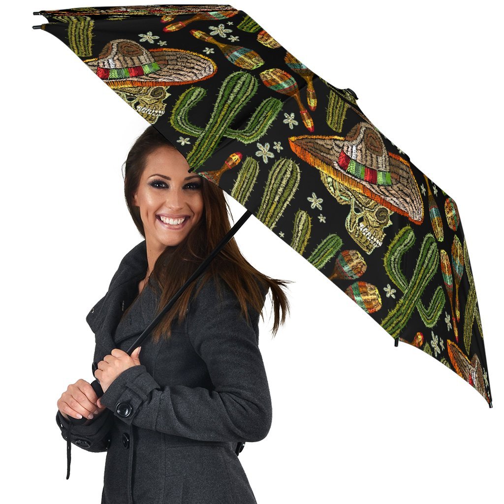 Western Cowboy Cactus Pattern Print Automatic Foldable Umbrella-grizzshop