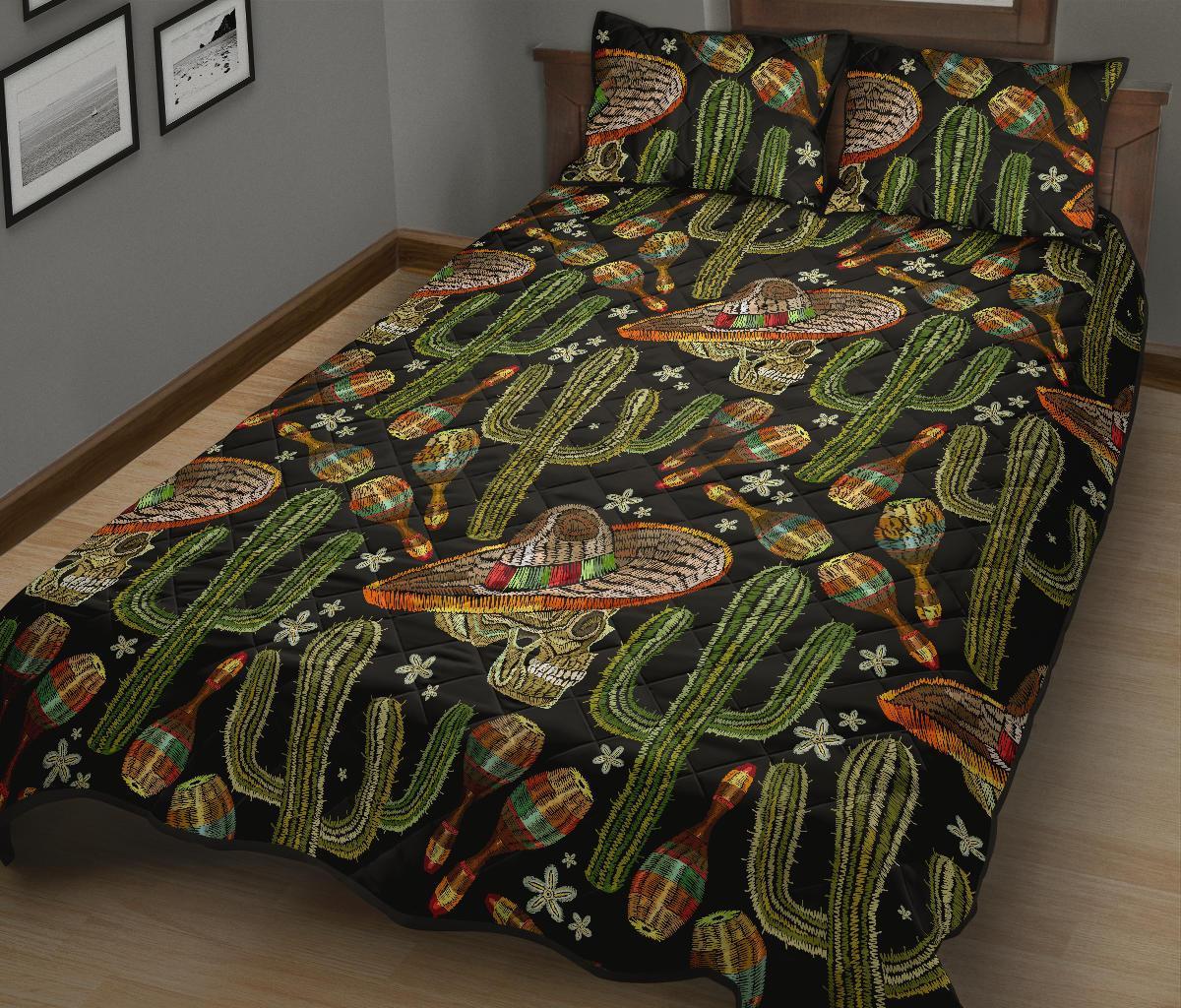 Western Cowboy Cactus Pattern Print Bed Set Quilt-grizzshop
