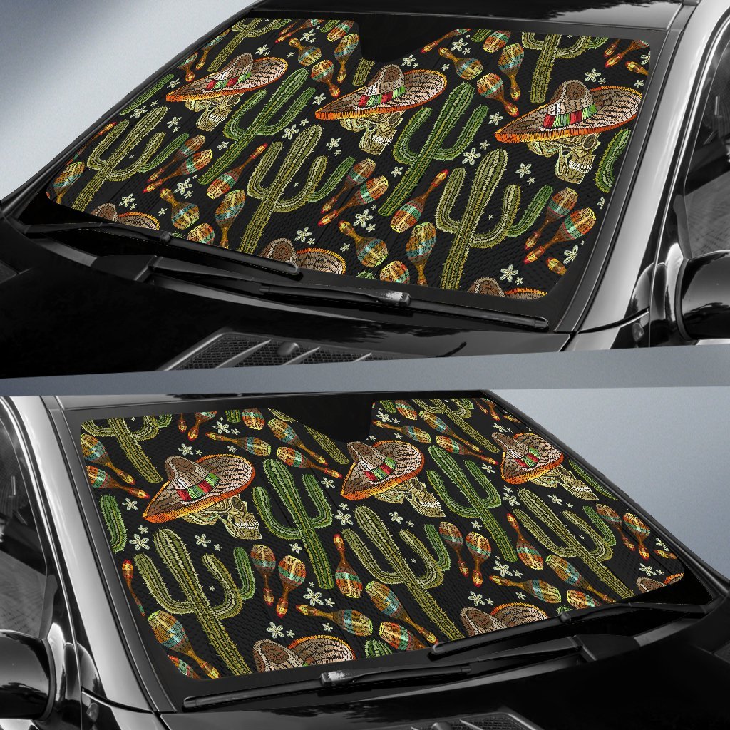 Western Cowboy Cactus Pattern Print Car Sun Shade-grizzshop