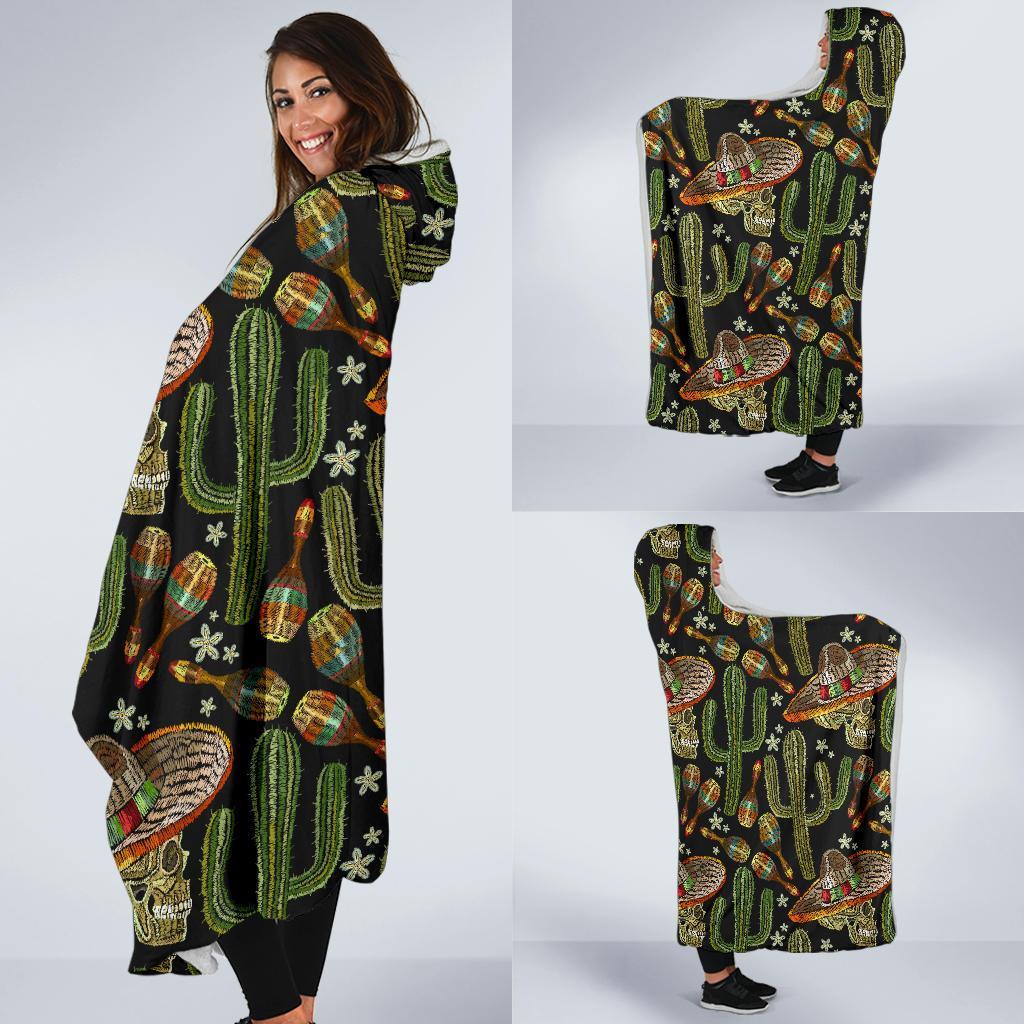 Western Cowboy Cactus Pattern Print Hooded Blanket-grizzshop
