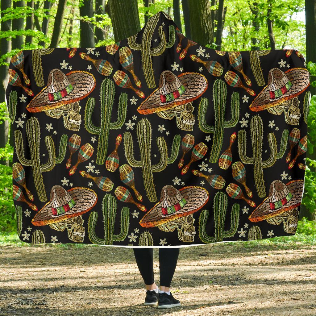 Western Cowboy Cactus Pattern Print Hooded Blanket-grizzshop