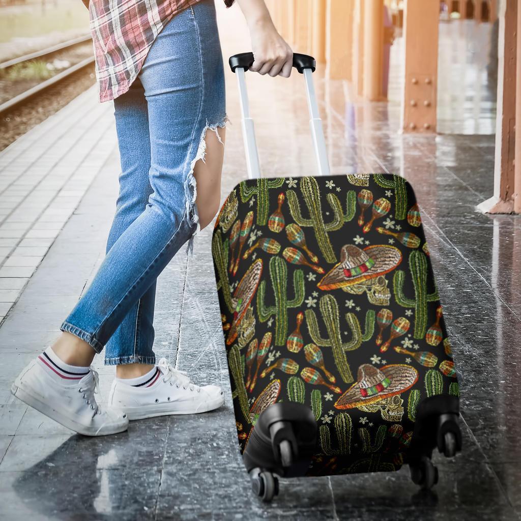Western Cowboy Cactus Pattern Print Luggage Cover Protector-grizzshop