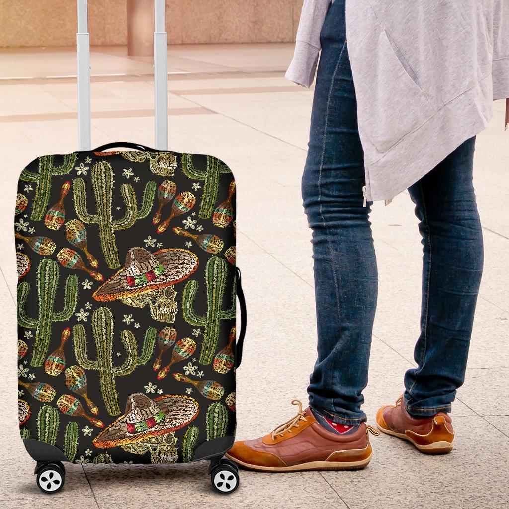 Western Cowboy Cactus Pattern Print Luggage Cover Protector-grizzshop
