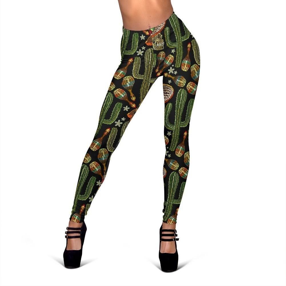 Western Cowboy Cactus Pattern Print Women Leggings-grizzshop