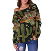 Western Cowboy Cactus Pattern Print Women Off Shoulder Sweatshirt-grizzshop