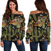 Western Cowboy Cactus Pattern Print Women Off Shoulder Sweatshirt-grizzshop