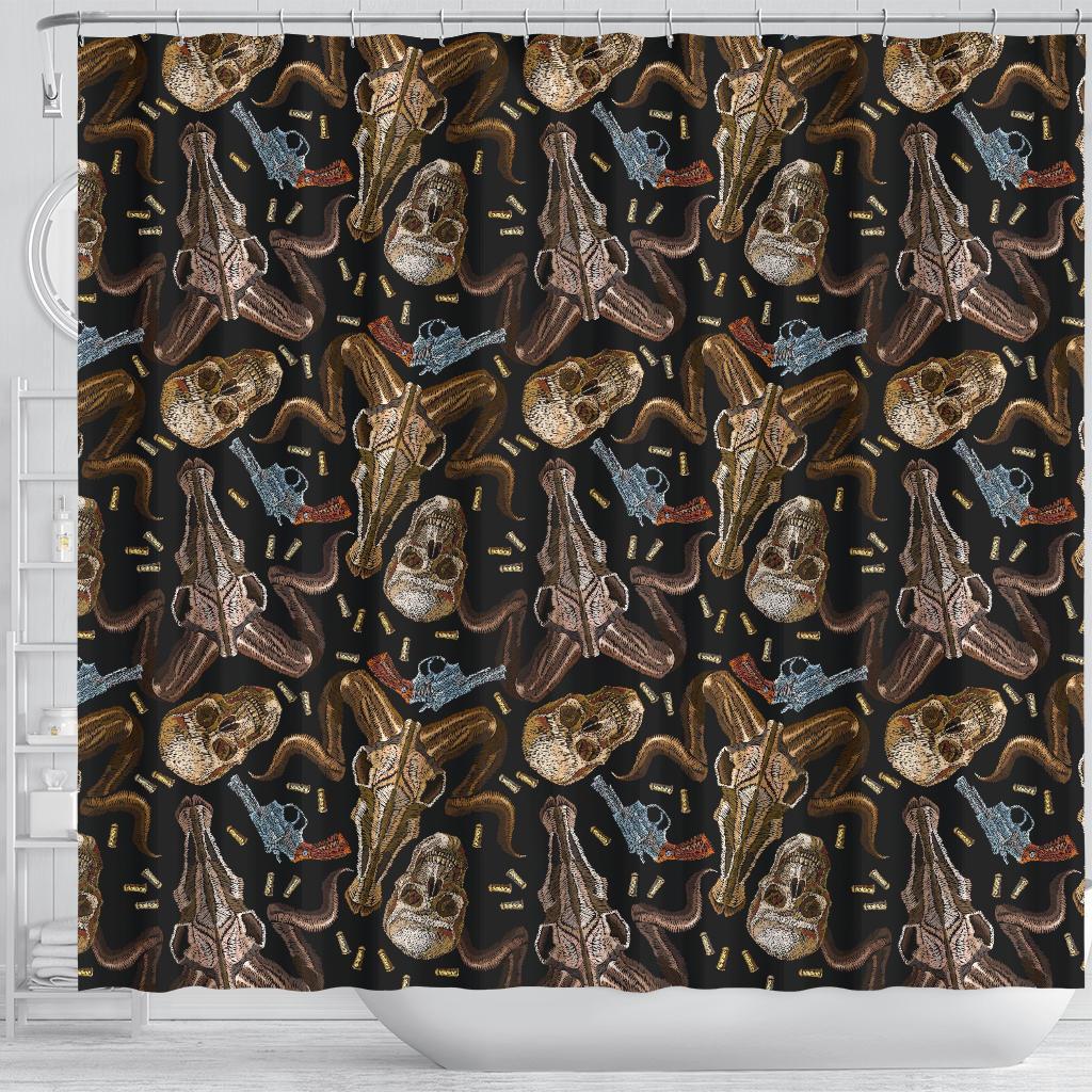 Western Cowboy Gun Print Pattern Bathroom Shower Curtain-grizzshop