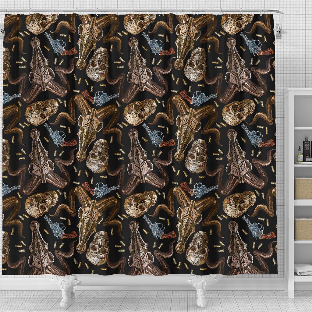Western Cowboy Gun Print Pattern Bathroom Shower Curtain-grizzshop