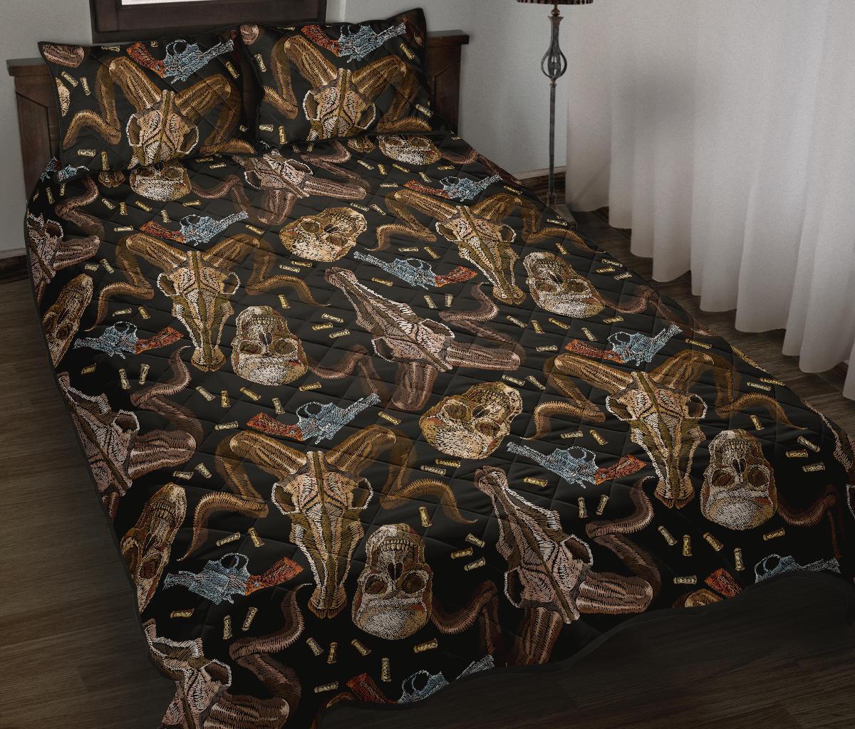 Western Cowboy Gun Print Pattern Bed Set Quilt-grizzshop