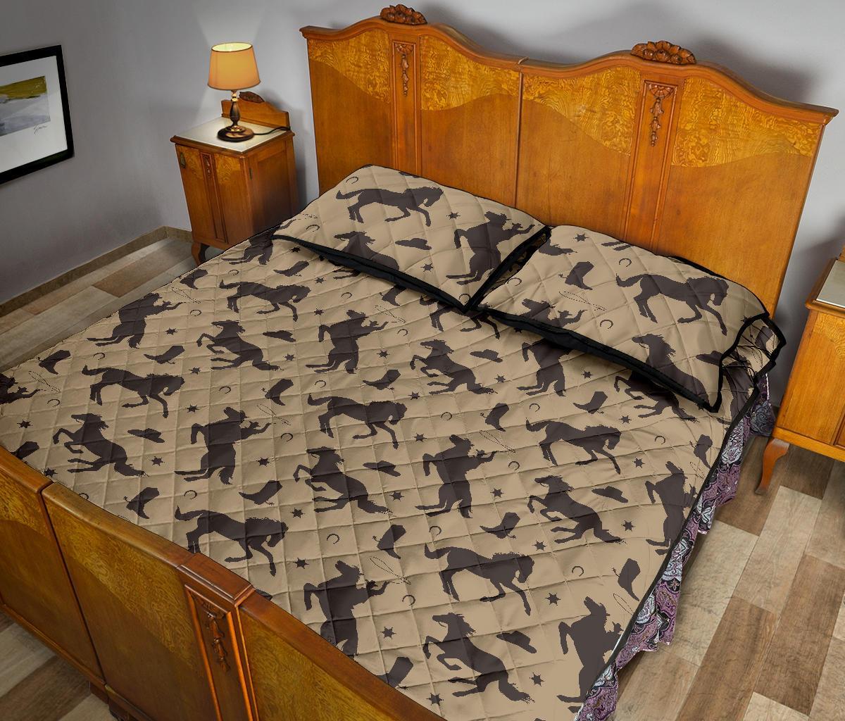 Western Cowboy Print Pattern Bed Set Quilt-grizzshop
