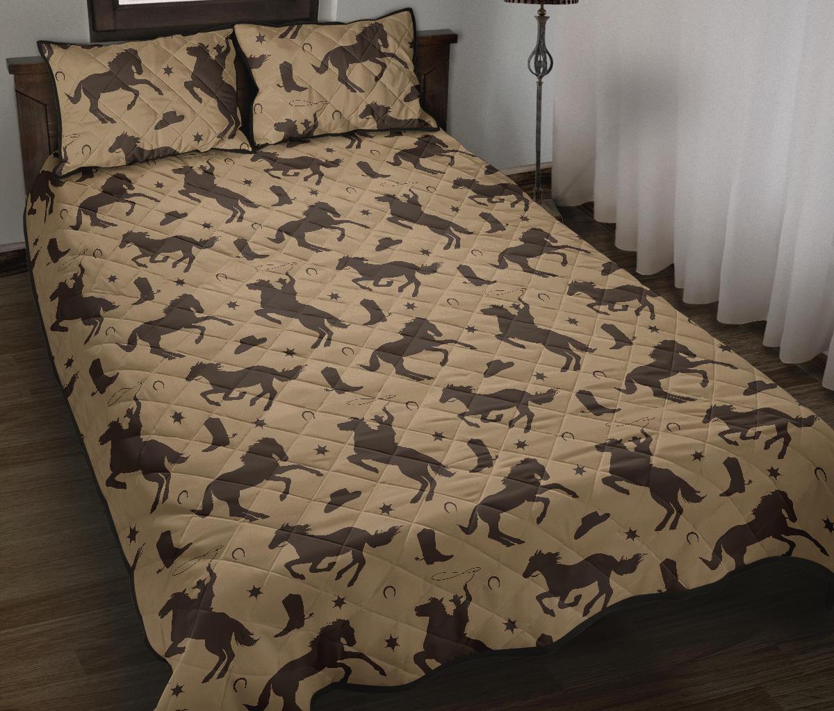 Western Cowboy Print Pattern Bed Set Quilt-grizzshop