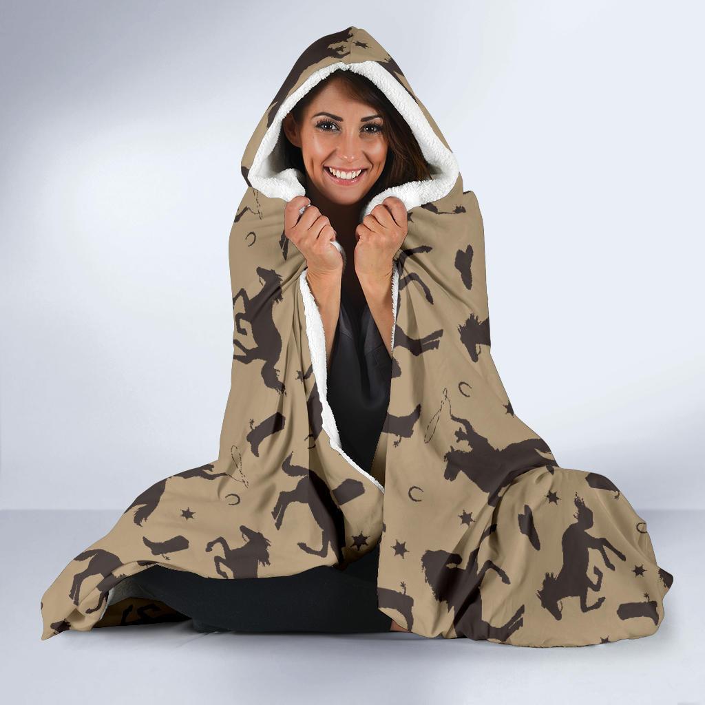 Western Cowboy Print Pattern Hooded Blanket-grizzshop