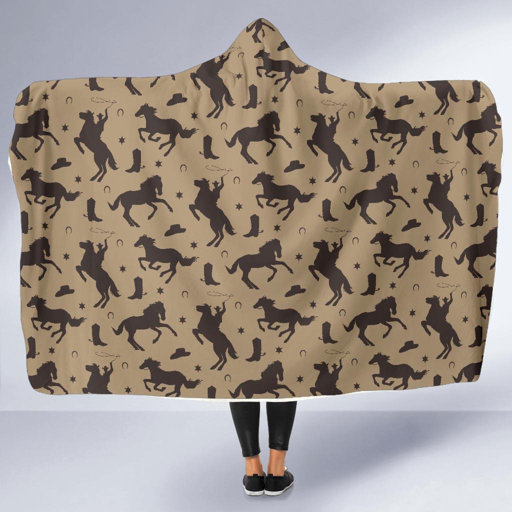 Western Cowboy Print Pattern Hooded Blanket-grizzshop