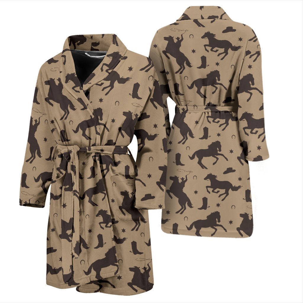 Western Cowboy Print Pattern Men Long Robe-grizzshop