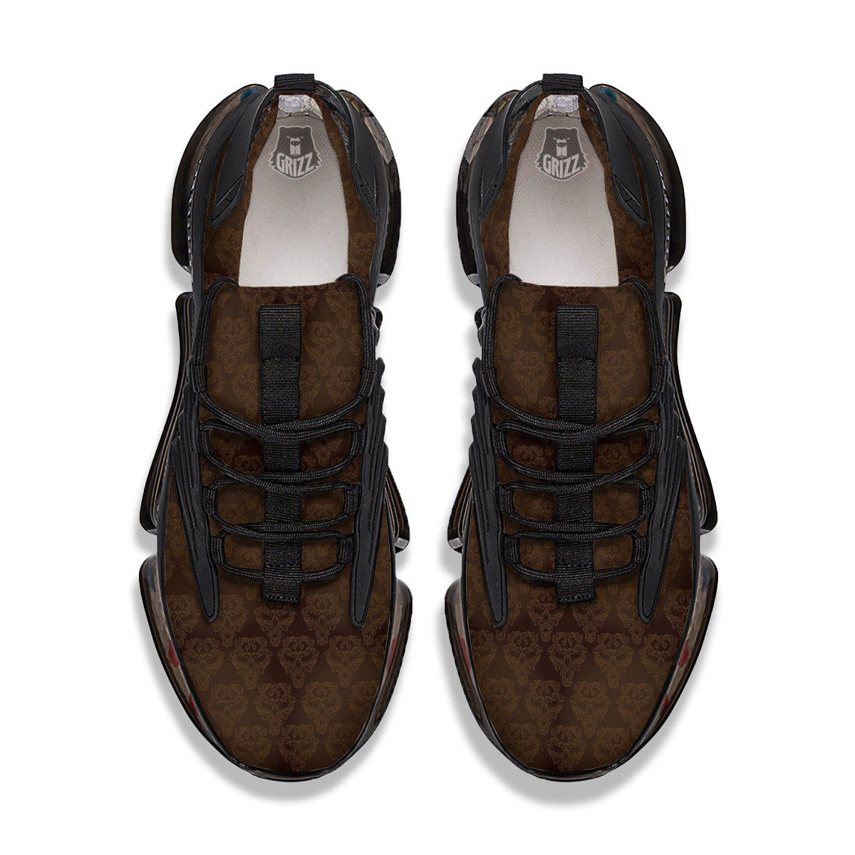 Western Damask Dark Brown Print Black Gym Shoes-grizzshop