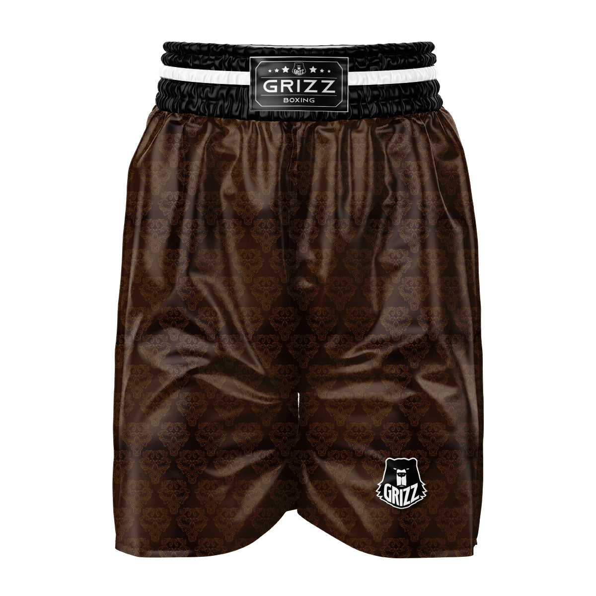 Western Damask Dark Brown Print Boxing Shorts-grizzshop