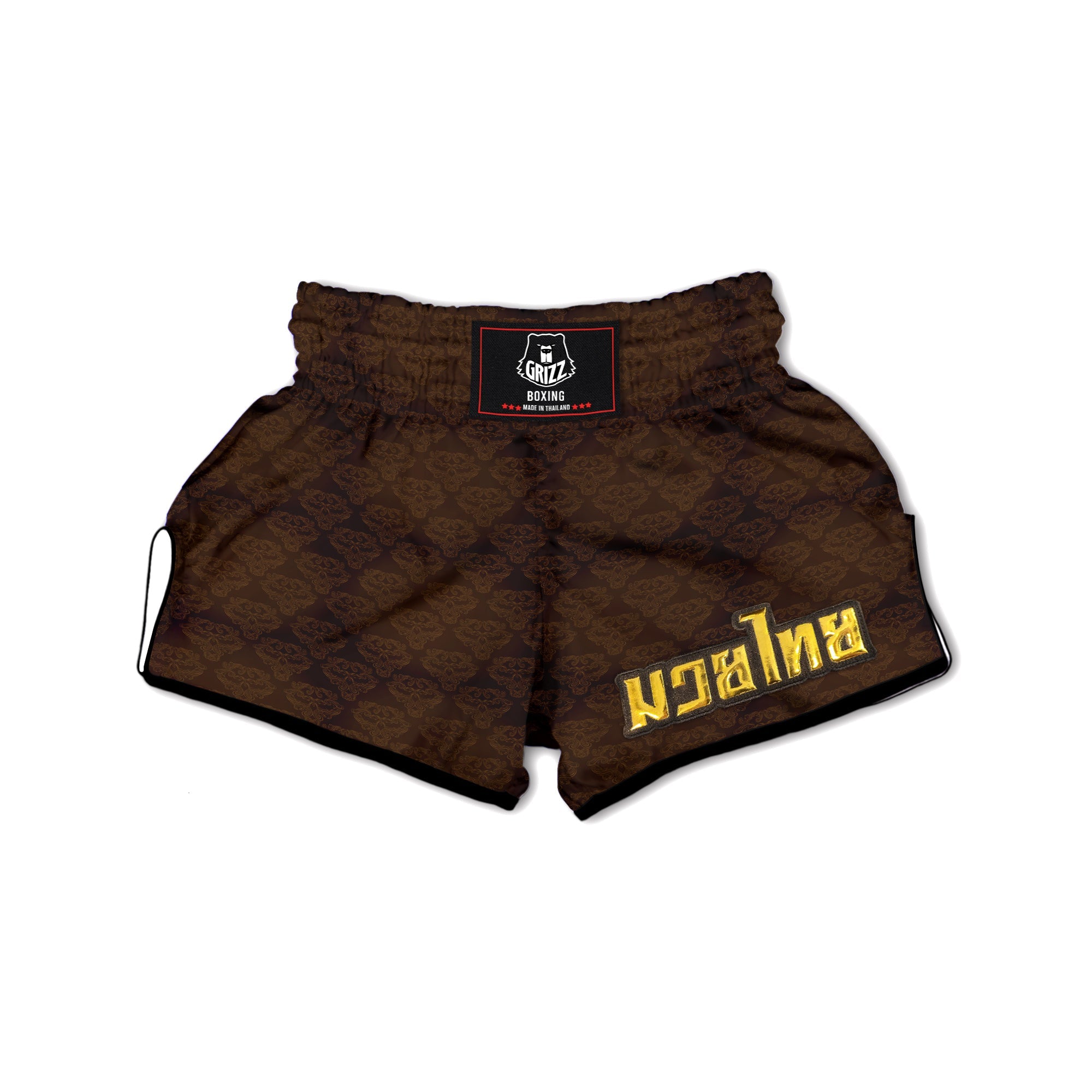 Western Damask Dark Brown Print Muay Thai Boxing Shorts-grizzshop