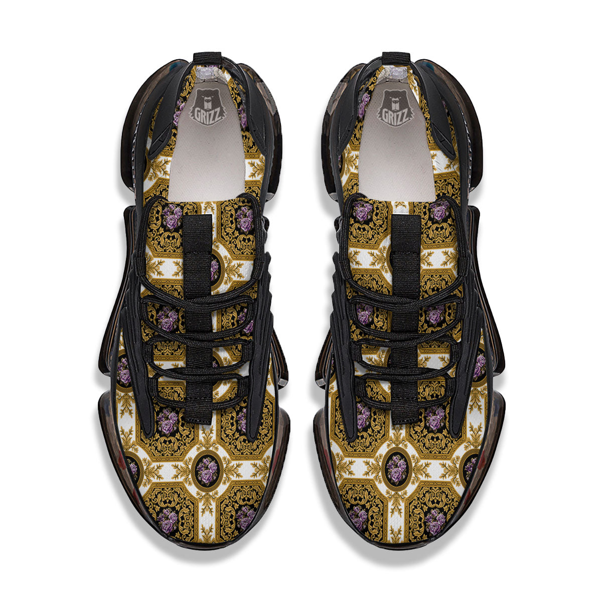 Western Damask Ornamental Print Black Gym Shoes-grizzshop