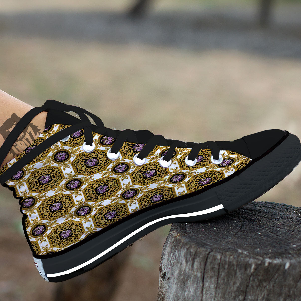 Western Damask Ornamental Print High Top Shoes-grizzshop
