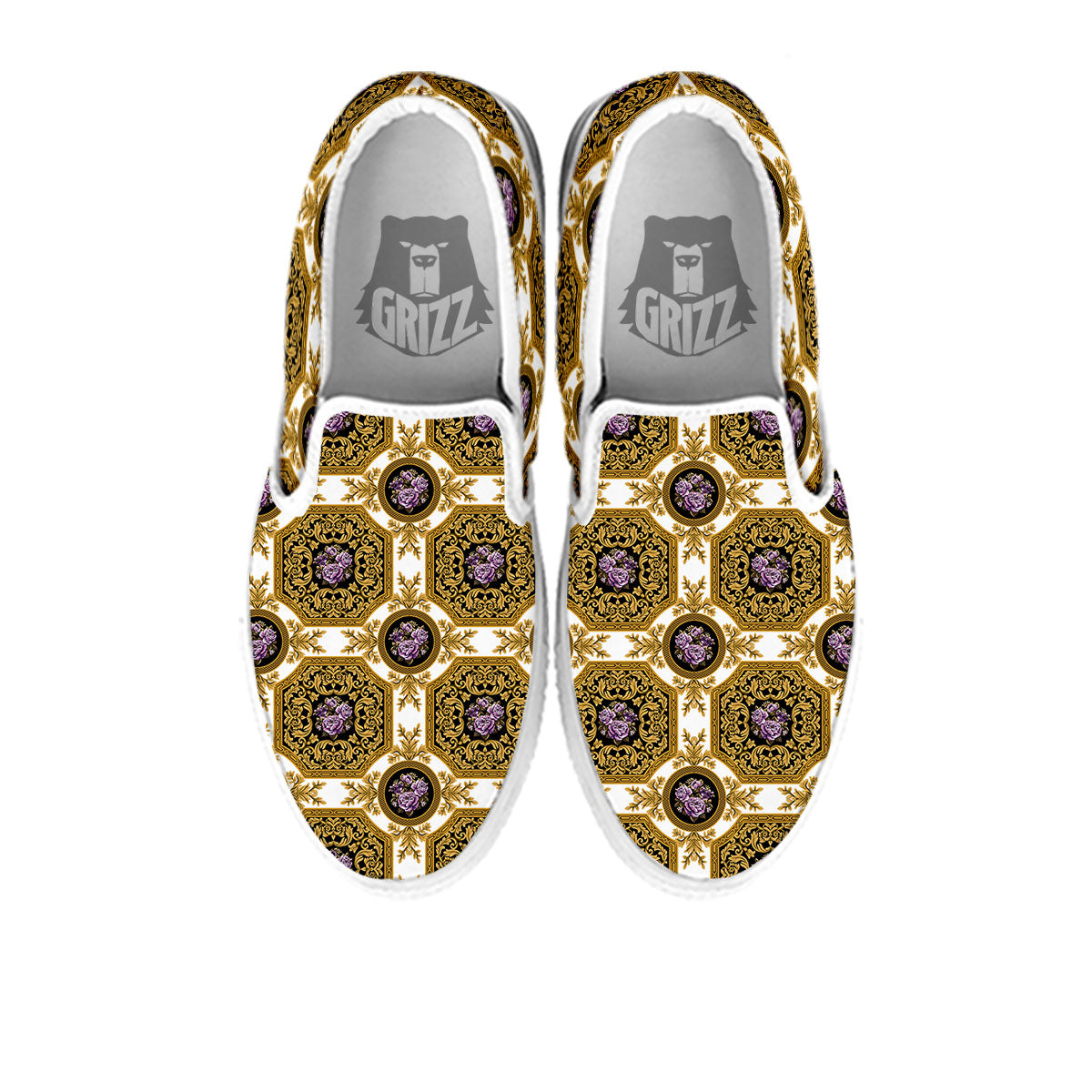Western Damask Ornamental Print White Slip On Shoes-grizzshop