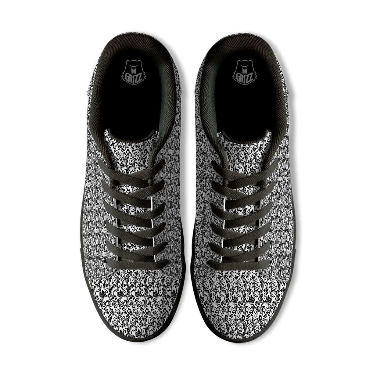 Western Flower White And Black Print Black Low Top Sneakers-grizzshop