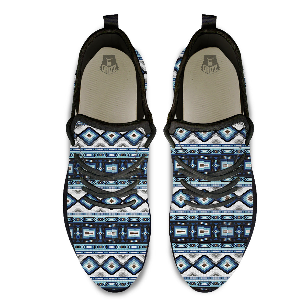 Western Navajo Blue Native Print Black Athletic Shoes-grizzshop