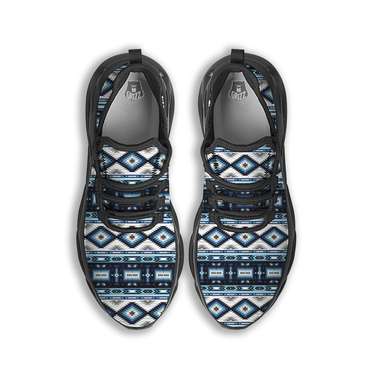 Western Navajo Blue Native Print Black Running Shoes-grizzshop